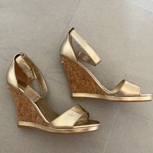 Lily Pulitzer Gold Cork Wedge Sandals Size 7.5